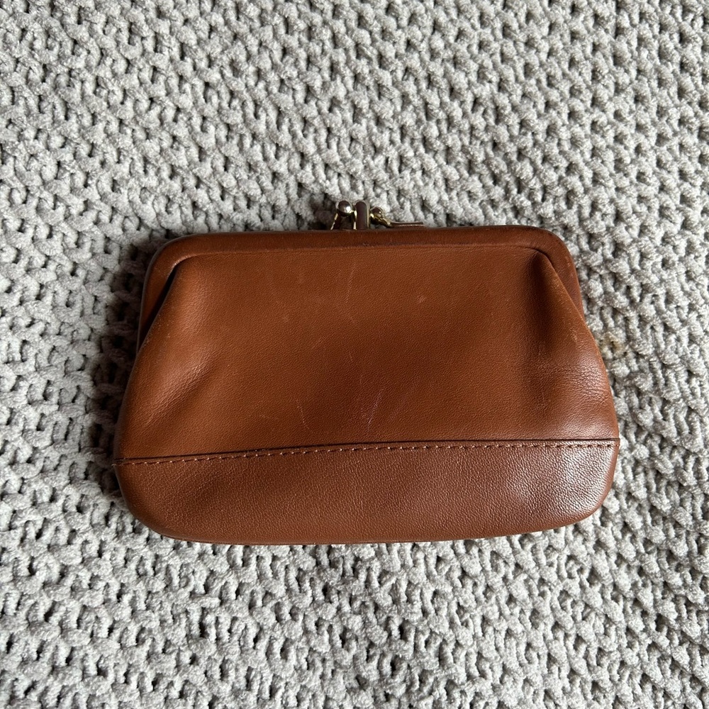 Coach Brown Leather Double Kisslock Coin Purse